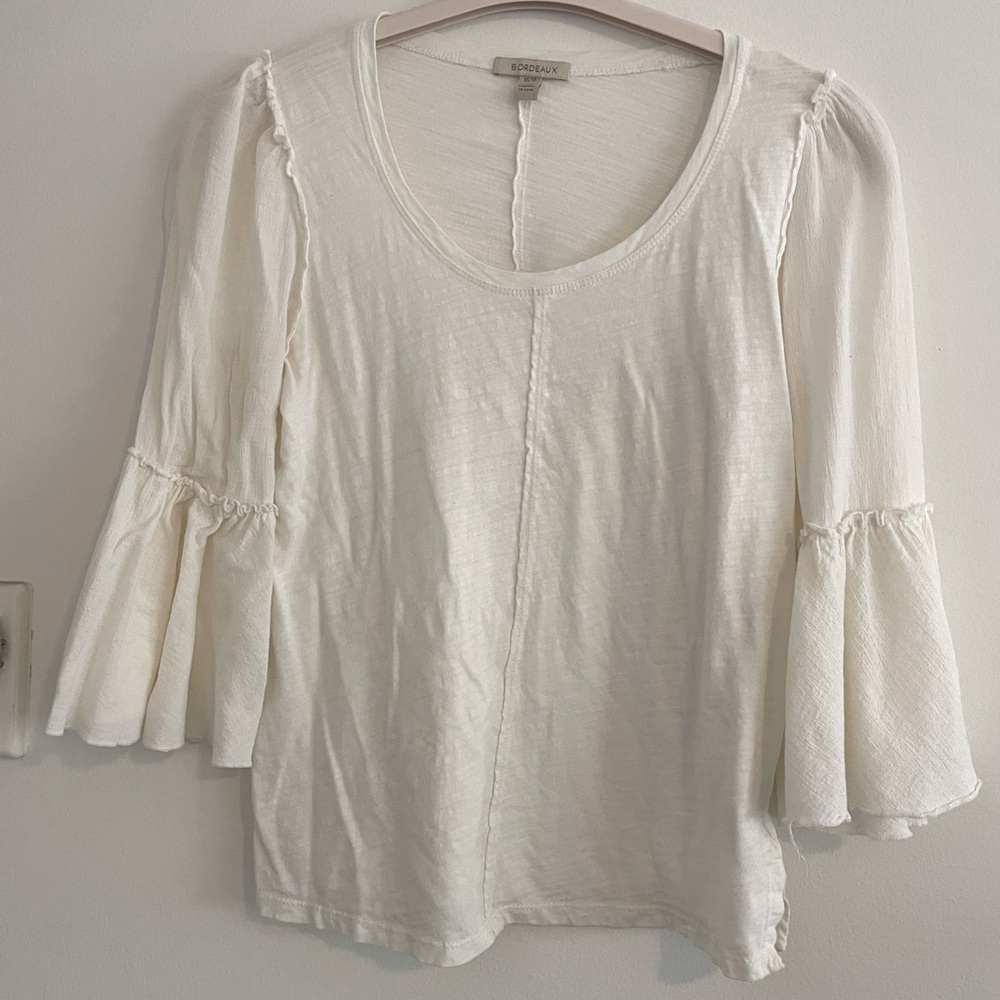 Anthropologie Quarter length white blouse, great to dress up, size xs